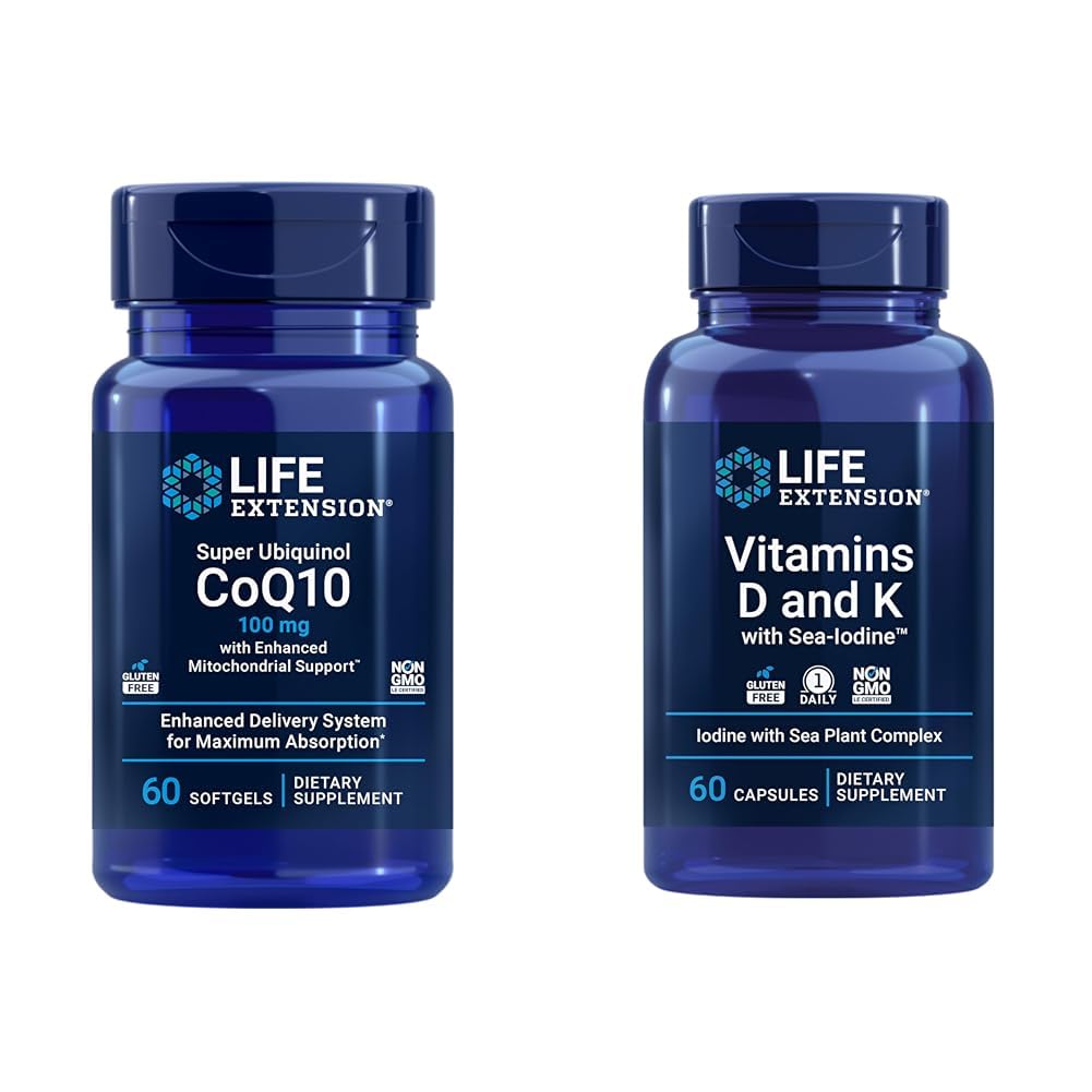 Life Extension Super Ubiquinol CoQ10 z izboljšano mitohondrijsko podporo in vitamini D in K z morskim jodom, vitamin D3