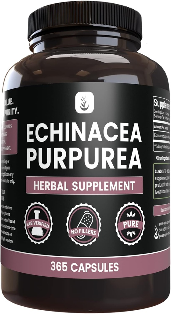 SESTAVINE Echinacea Purpurea (365 kapsul) Brez magnezija ali riževih polnil, vedno čista, laboratorijsko preverjena