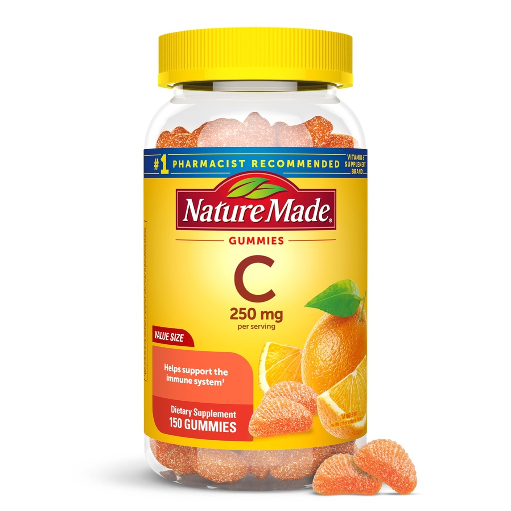 Vitamin C 250 mg na obrok, prehranska dopolnila za imuno podporo, vitamin C Gumiji za odrasle, 150 Gumijev, 75 dnevna zaloga