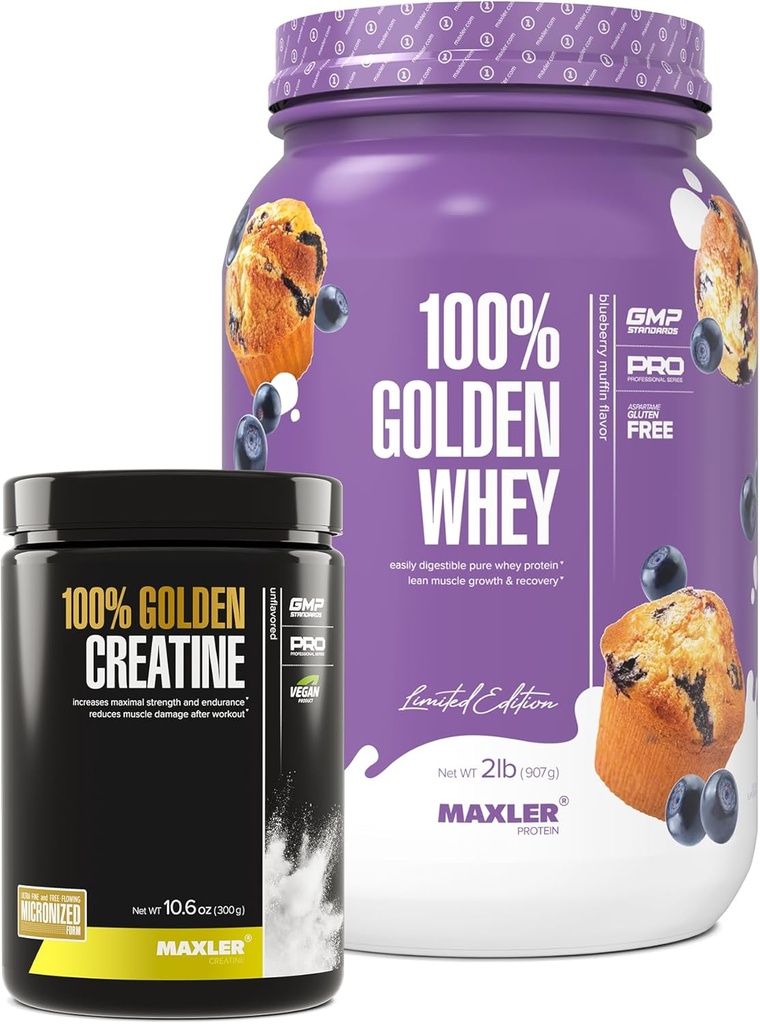 Maxler 100% Golden Whey (Brueberry Muffin 2 lb) & 100% Golden Creatine (Nearomated 10,6 oz)