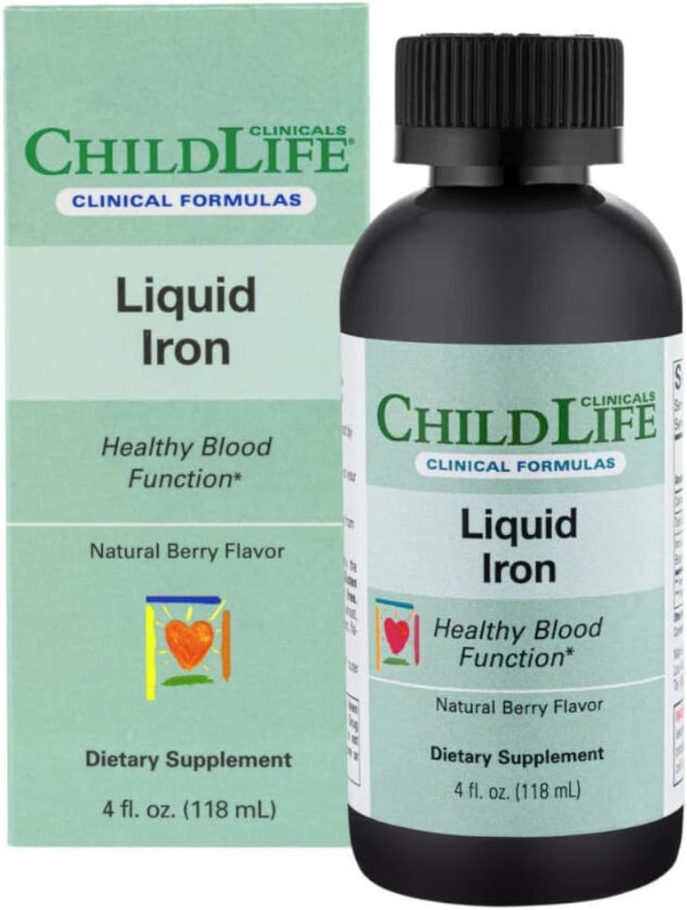 ChildLife Essentials Liquid Iron - Iron dopolnila za otroke, podpira zdravo delovanje krvi, vse-naravni, Gluten-free, železne kapljice za dojenčke - Natural Berry Flavor, 4 Fl Oz steklenica