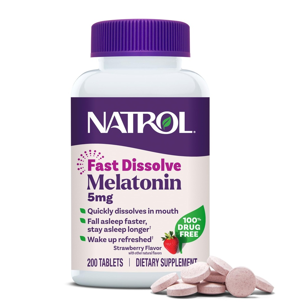Natrol Melatonin 5 mg hitre tablete, podpora za spanje dopolnila za odrasle, jagodne arome, 200 tablet, do 200 dnevno oskrbo
