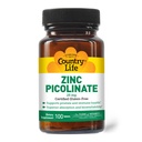 Country Life Cinkov pikolinat 25 mg - Superior Absorpcija Cinkov dodatek za imuno podporo, prostata zdravje in celično Wellness - Certified Gluten-free, Vegan & Halal, Non-GMO - 100 Tablete