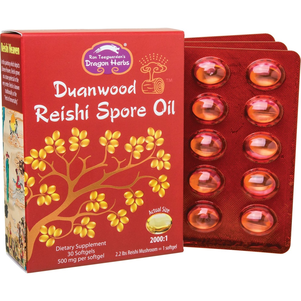 Dragon Herbs - Duanwood Reishi Spore Oil softgel kapsule - 30 softgels, 500 mg vsak