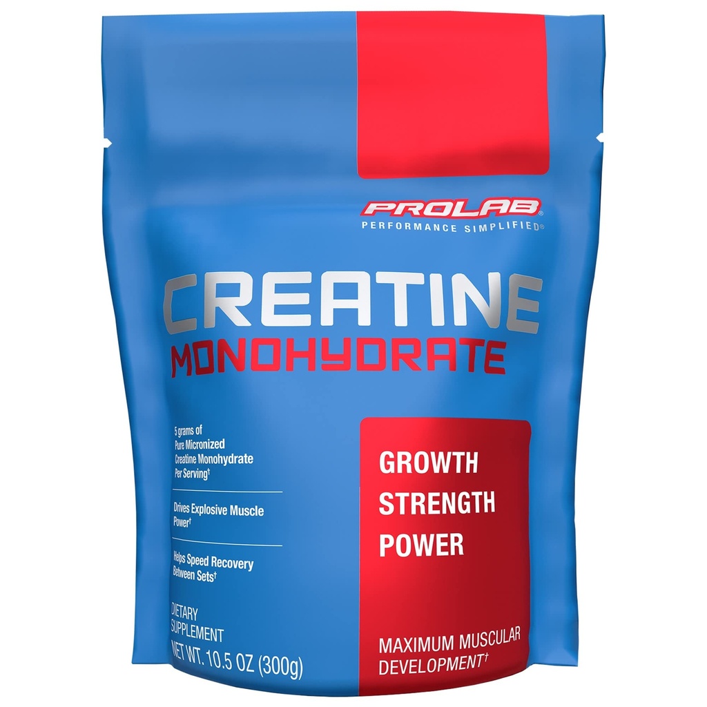 ProLab Nutrition Kreatin monohidrat Mikroniziran prašek, 5G čistega kreatina za mišično moč, moč in vzdržljivost, hitro absorbiranje, nearomatiziran, (300g) (60 strežnikov)