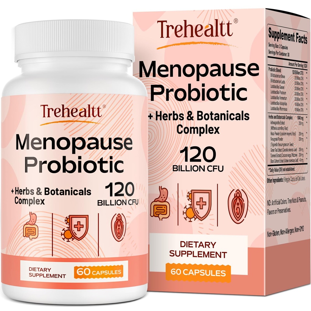 Menopavza dopolnila za ženske, 120 milijard CFU probiotik, 13-v-1 zelišča in botanični kompleks, za Hormone Menopause, Hot Flashes, nočno potenje, Mood Swingers, spalne motnje, Vegan, 60 kapsul