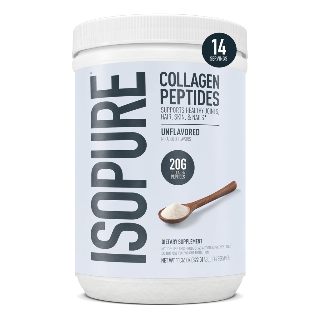 Izopurski kolagen peptidi v prahu, spodbuja zdravje las, nohtov, kože in sklepov, z vitaminom C in biotin, brez arome, 20g kolagen peptidi na serviranje, 11.36 Oz, 14 Serving (Packaging May Vary)