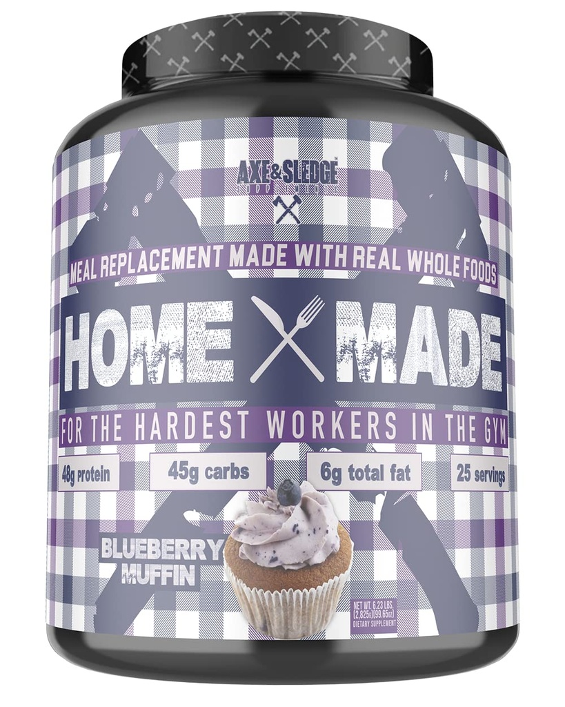 Sekira & Sledge dopolnila Domov Made Cela hrana na osnovi obrokov nadomestek v prahu z digestivnimi encimi, proteini, ogljikovimi hidrati in maščobami, 25 Serving, borovnice Muffin