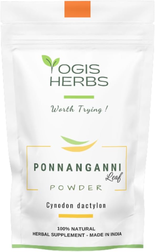 YOGIS HERBS Ponnanganni Leaf Powder (Sessile carryweed) – Holistični zdravstveni dodatek za oko, kožo, kosti, in Imunska Wellness 
