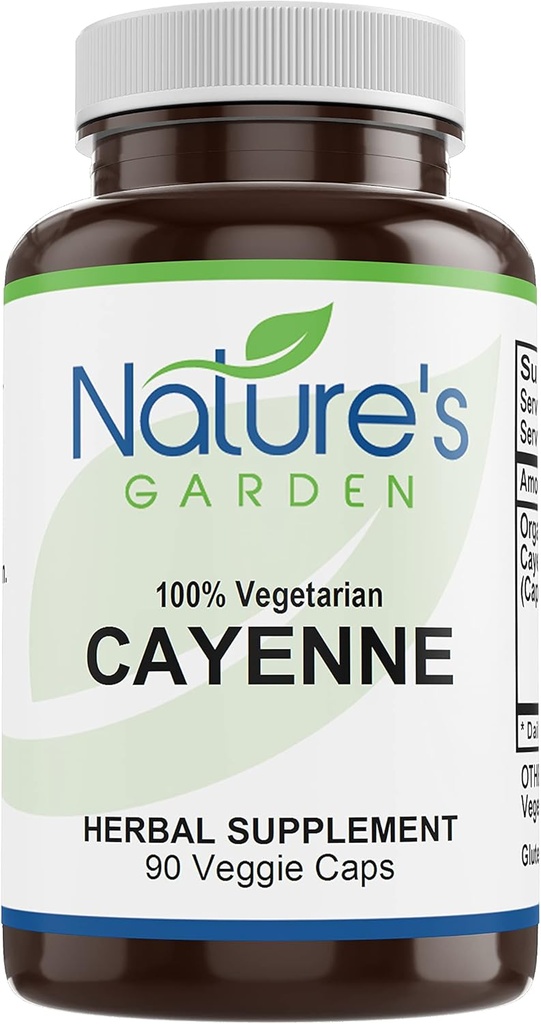 NATURE'S GARDEN ESSENTIALS Cayenne - 90 Veggie Caps z 500mg organsko Cayenne Pepper Powder