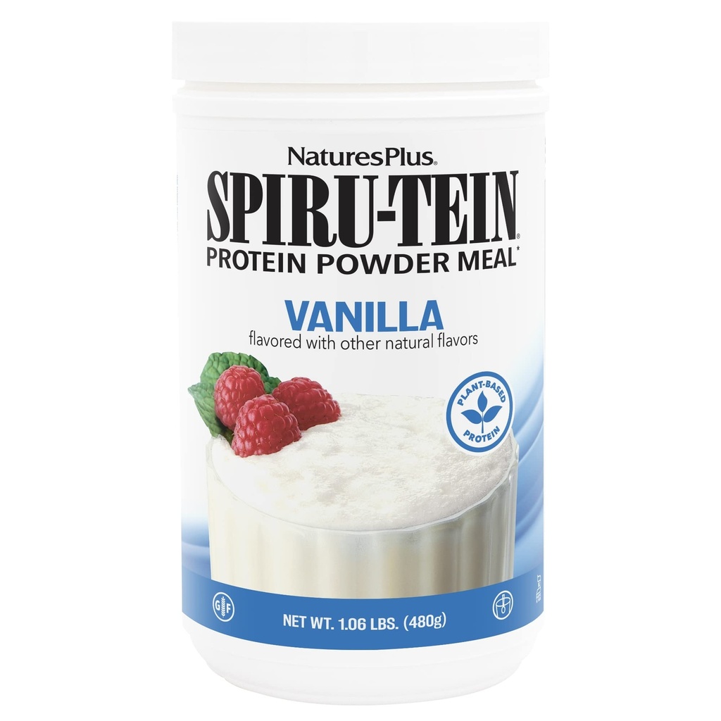 NaturesPlus SPIRU-TEIN, Vanilla - 1,06 lbs - Spirulina Protein Powder - Vitamini in minerali za energijo - vegetarijansko, Gluten brez - 16 Servingov