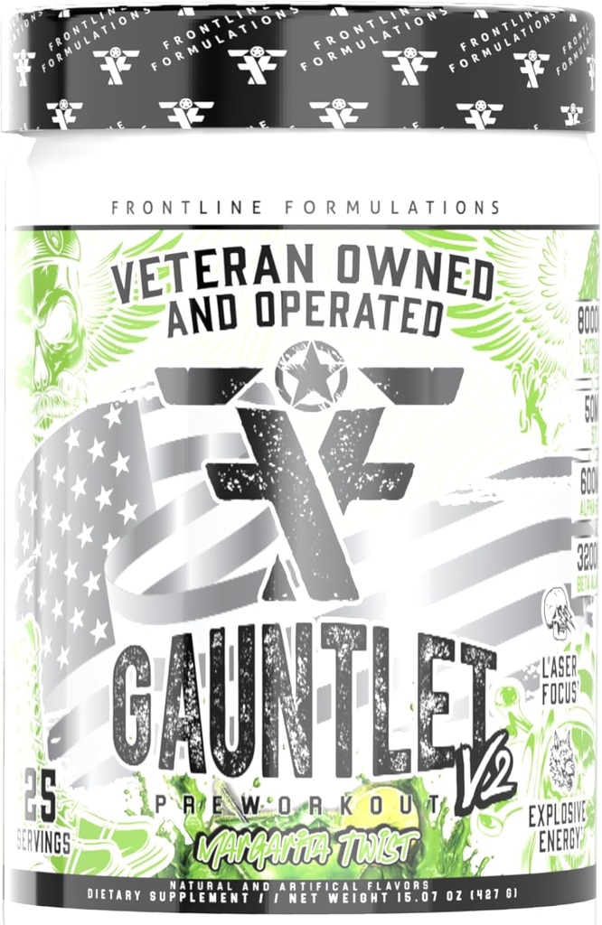 Gauntlet Pre-World Powder, Eksplozivne vadbe, Laser Focus, Mid Stim, Neverjetna aroma, Veteran lasti in deluje (25 Serving, Margarita Twist)