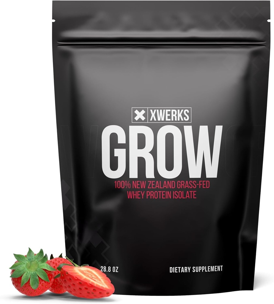 Xwerki Goy 100% Novozelandska trava Fed Whey Protein, 25g Čisti izolat Beljakovine v prahu na strežbo, Vse naravne Paleo in Keto prijazno, Brez soje Gluten enostaven za shranjevanje, Jagoda, 30 Strežnice