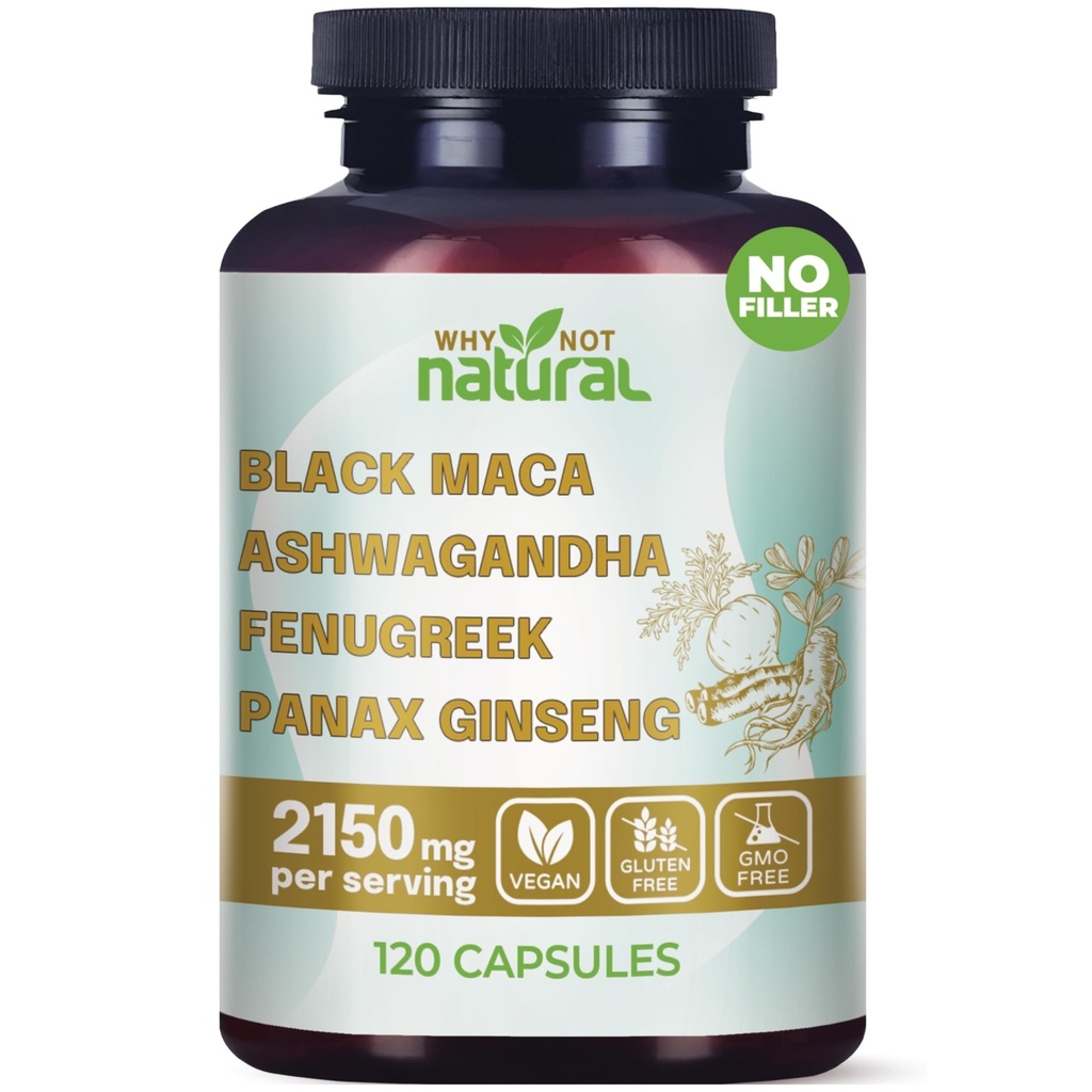 Zakaj ne naravna 4-v-1 organska črna Maca koren, Ashwagandha, Fenugreek, Panax Ginseng kapsule, dodatek za moške in ženske