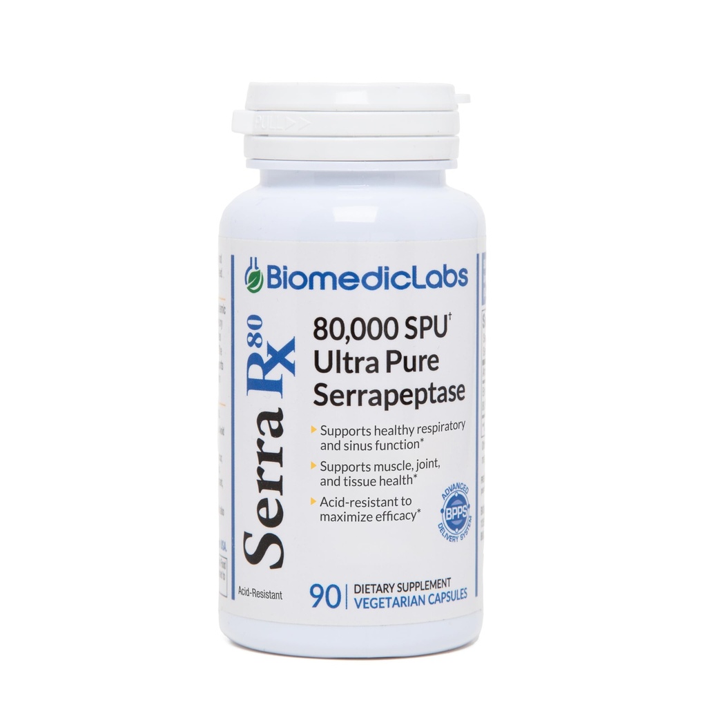 Serra-RX 80.000 SPU serrapeptaza - kislo-odporna proteolitična sistemska encima, ne-GMO, Gluten Free, Vegan, podpira zdravje Sinus & Lung, 90 Veg kapsule