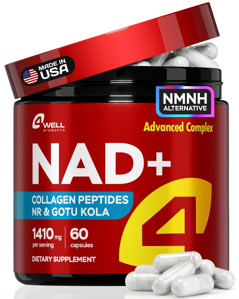 NAD Plus Dodatek 1400mg - NMNH Dodatek Alternative Podpira zdravo staranje kompleks z nikotinamidom Riboside & Gotu Kola, Kolagen - Močna NAD+ Formula za energijo, kožo in kognitivno, 60 kap