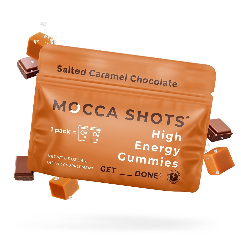 SGC Najvišja koncentracija 100mg kofeina na Gummy, 2 Gummies na paket, 12-Pack Mocca Shots Soled Caramel Rastlina-Based nootropic Instant Energy z Ginkgo biloba, Theobromin.