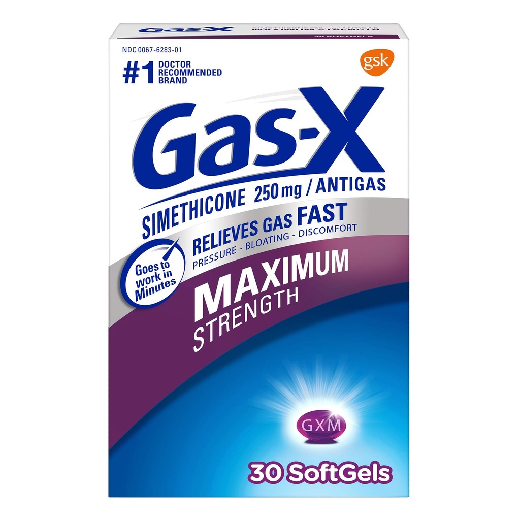 Plin-X Največja jakost plina Relief softgels s Simeticone 250 mg - 30 Število