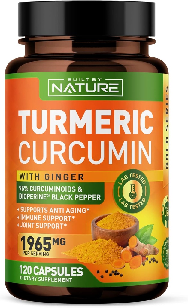 Kurkumin 1965mg z ekstraktom ingverja in bioperine črnega popra - visoka absorpcija 95% kurkuminoidi za skupno podporo in antioksidanti - ne- GMO, Gluten-free, Vegan - 120 Zeliščne dopolnilne kapsule