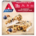 Atkins Blueberry Greek Jogurt Protein Meal Bar, High Fiber, 15g Protein, 3g Sladkor, 5g Net Carbs, Nadomestek obroka, Keto prijazno, 5 Število