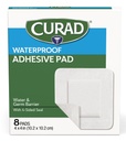CURAD Bela vodoodporna lepila, 4" x 4", Napredno nego ran, 1 Box, 8 Count