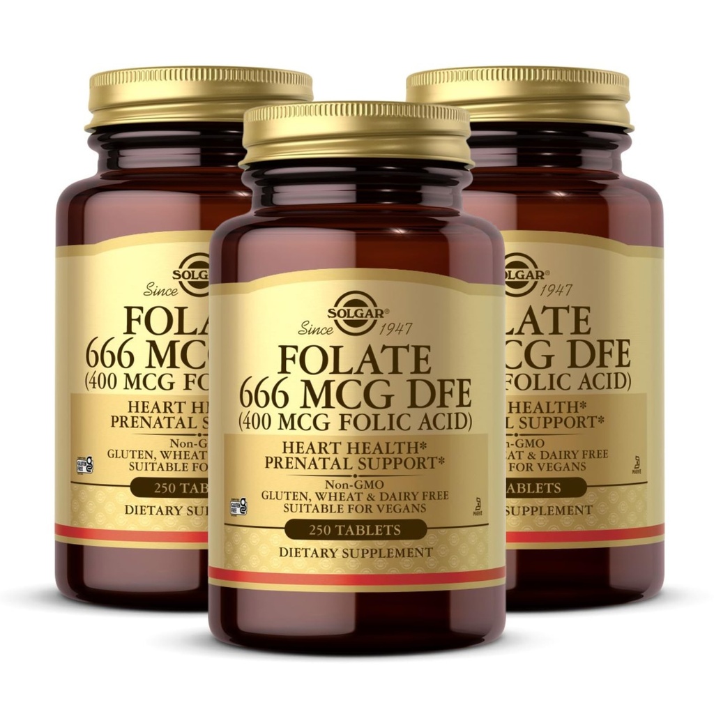 Solgar Folat 666 mcg DFE (Folna kislina 400 mcg) - 250 tablet, pakiranje 3 - prednatalna podpora - ne- GMO, Vegan, Gluten Free, Dairy Free, Kosher - 750 skupnih servingov