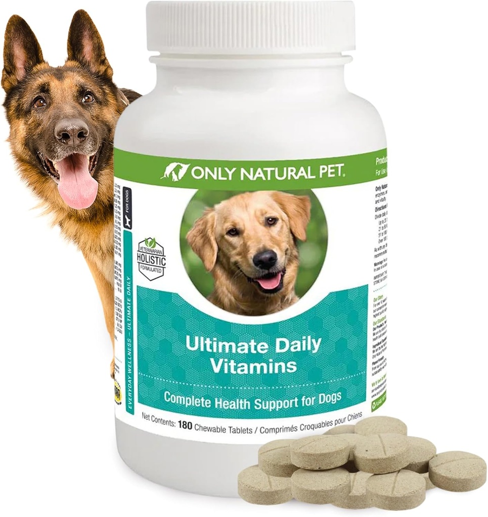 Samo naravni hišni ljubljenček Ultimate Daily Vitamini - Popoln multivitaminski dodatek za pse Uravnoteženo zdravje in Vitalnost - Senior Mala in velika pasja hrana Imunska Prebavna podpora -180 Soft Chews tablete