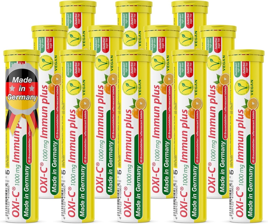 T&D Oxi C 1000 mg Vitamin C - 240 Veganska pijača Šumeče tablete - Oranžna aroma - Izdelana v Nemčiji