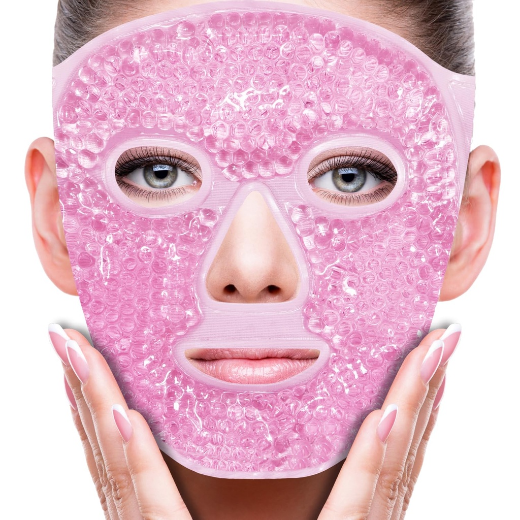 ZNÖCUETÖD maska za obraz maska ledu za zmanjšanje Puffiness, vrečke pod očmi, Puffy temni krogi, migrena, Hot/Cold paket z mehko Plush hrbtenjačo (Pink #19)