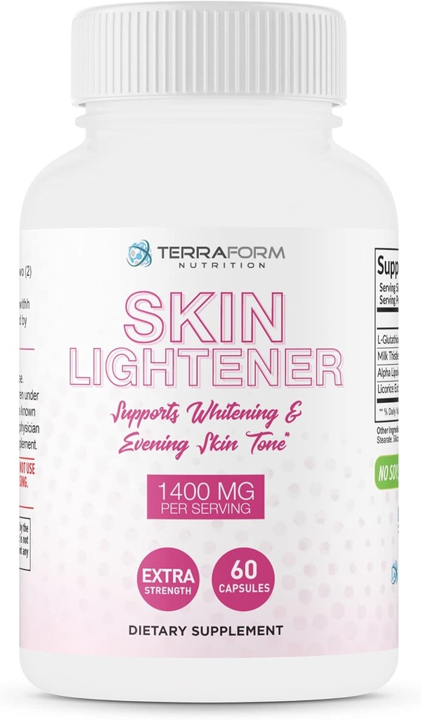 TerraForm Nutrition Skin Lightening Supplement, Glutatione 1000mg na strežbo, Počisti in izravna tone kože, pomaga očistiti temne točke in Acne Scars - 30 Servings