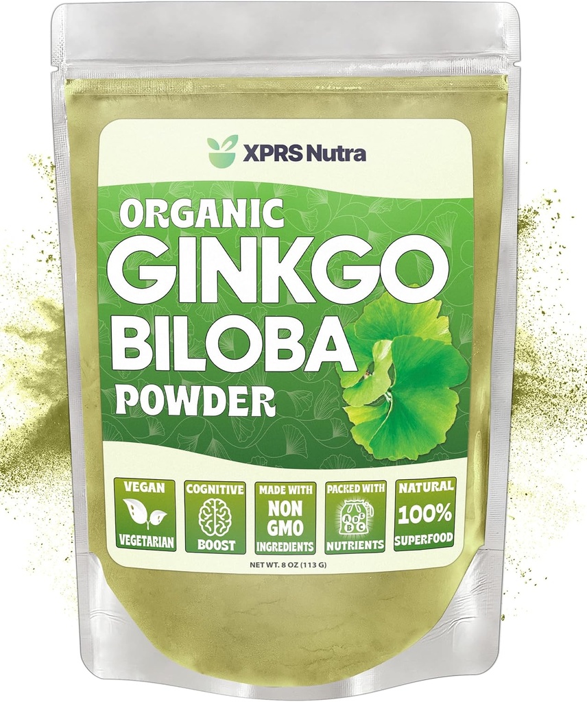 XPRS Nutra Organic Ginkgo Biloba Powder - Gingko Biloba Dodatki za kognicijo - Vegan prijazno Ginkoba Biloba Organic - Immuniteta povečanje Ginkgo Biloba Powder (8 oz)