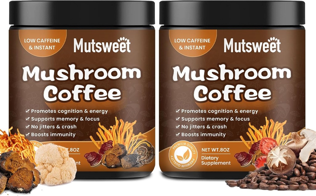 (2 paket) kava z gobami za napitke/lato, mešanica gob v prahu (57 strežb) z levjo grivo, Reishi, Cordyceps, Turčija rep, Chaga - goba dopolnilo za energijo, fokus, Imune- 8 oz