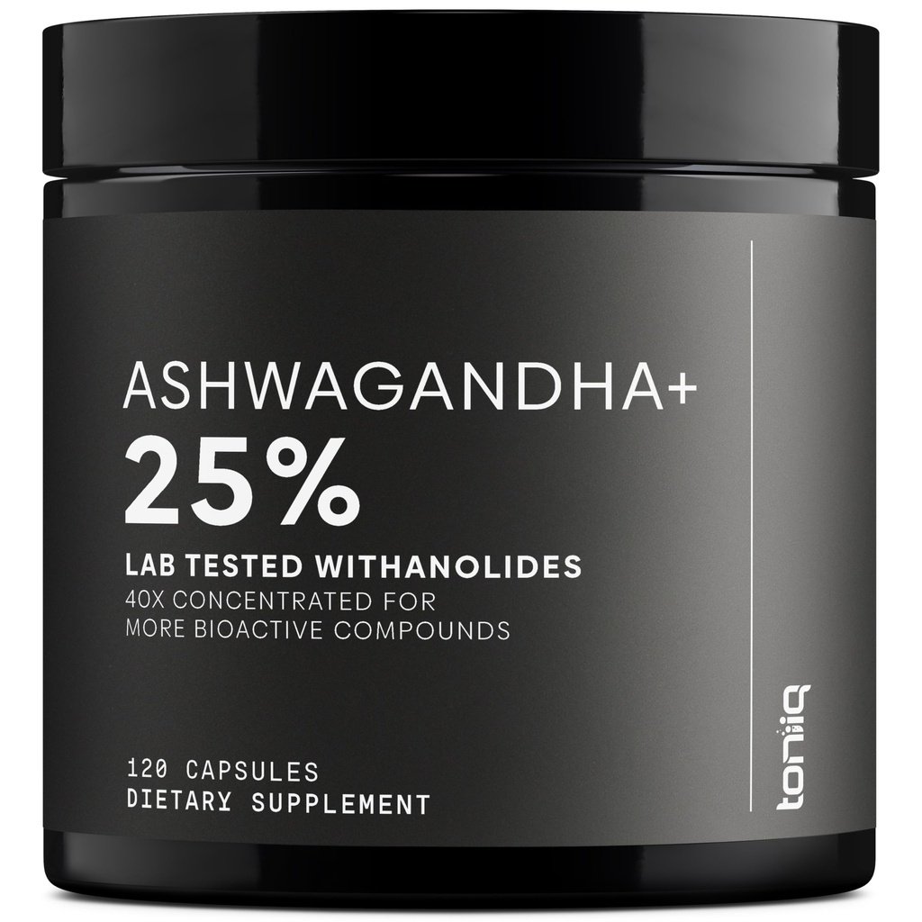 Toniiq Ashwagandha – 40:1 Koncentriran ekstrakt – 25% Witanolidov – Wild žetev v Indiji – Zelo biorazpoložljiv s črnim poprom – Testirana tretja stran – 120 kapsul – 1.300mg na postrežbo