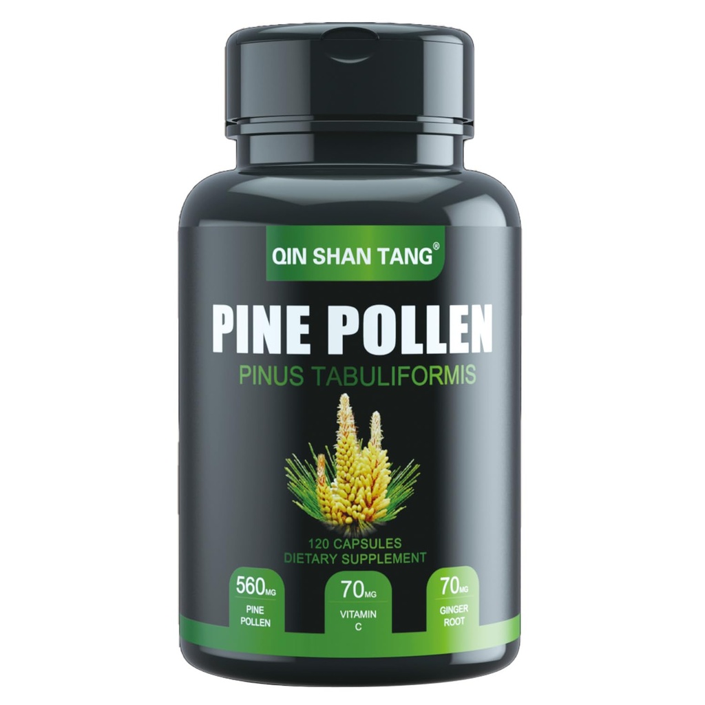 Pine Pollen Dopolnilo wtih ingver koren in vitamin C, 99% razpokan Cell Wall,120 Veggie kapsule,Focus&Immune Izboljšanje za ženske in moške
