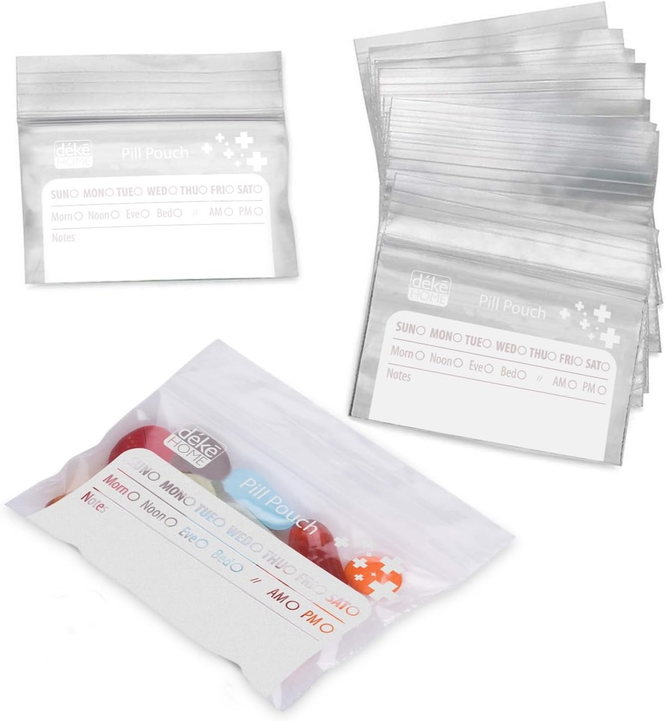 Deke Home - 100 Pack Clear Reseable Pills (4x2.75 in), potovalne medicinske vrečke z oznako Write On, BPA-free tablete Organizator za zdravila, vitamini in dodatki