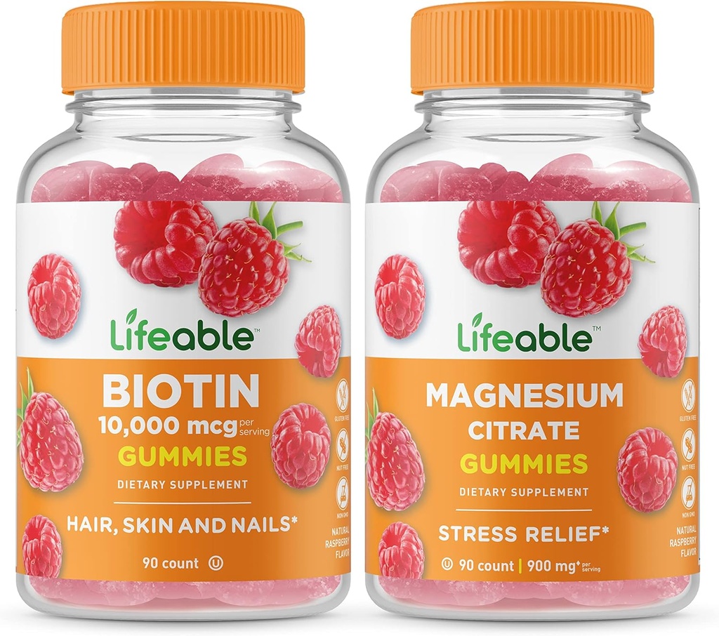 Življenjski Biotin + Magnezij, Gummies Bundle - odlično degustacijo, Vitamin dopolnilo, Gluten brezplačno, GSO brezplačno, Žvečljivo