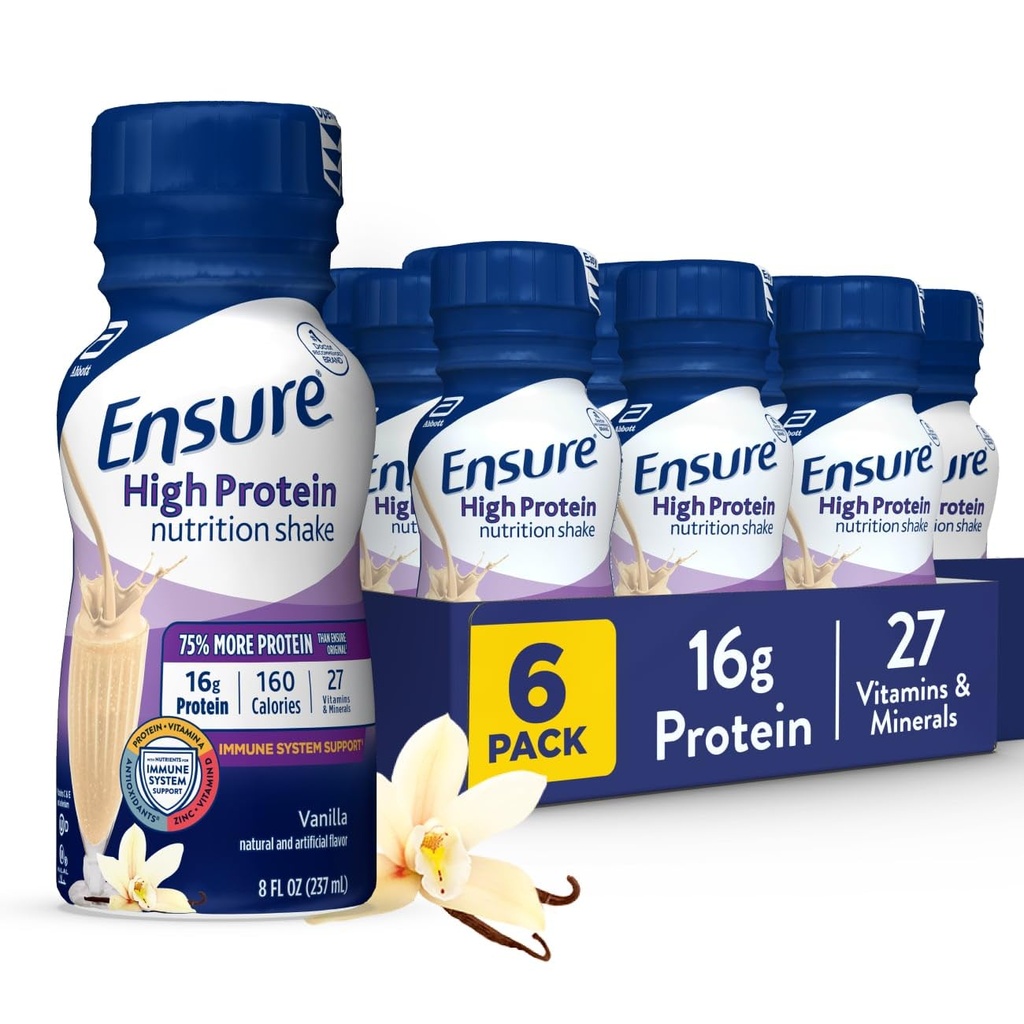 Zagotovite visoko vsebnost beljakovin vanilije stresajte z vlakni, pripravljeni za pitje, 16g beljakovin in 27 vitaminov in mineralov, 8 fl oz, 6 pakiranje