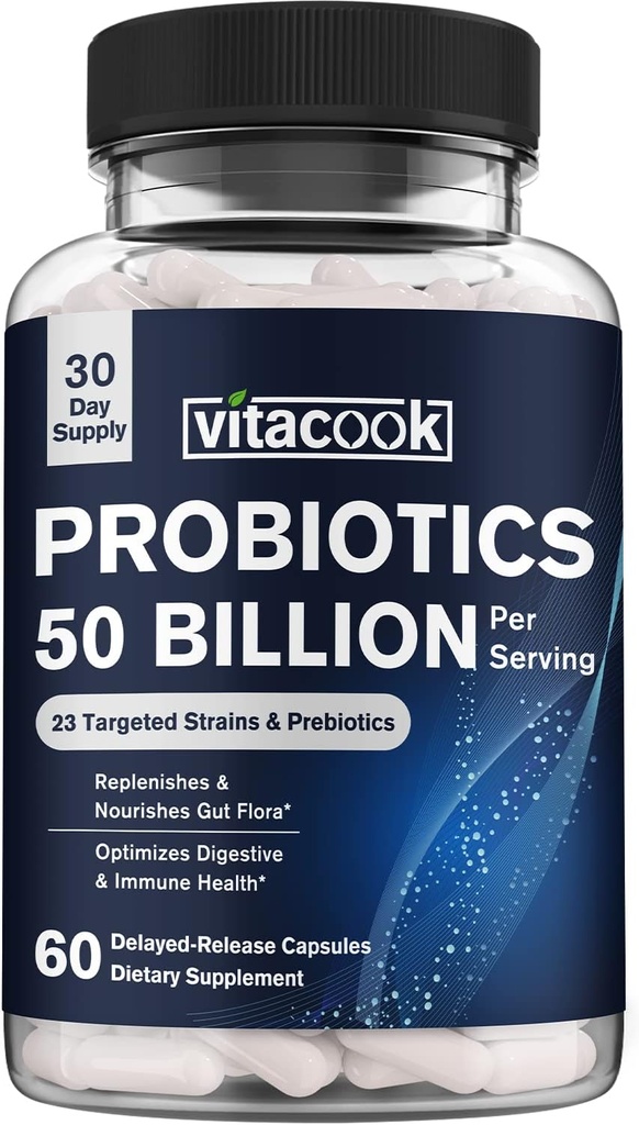 Probiotiki 50 milijard, 23 sevi z organskimi prebiotiki, digestivna in imunska podpora, zamrzovanje, odloženo sproščanje, boljši od ducata jogurtov, 60 veganskih kap