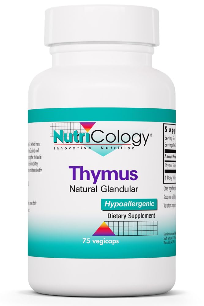 Nutricology Thymus Supplement - Thymus Thymus Thymus, Glandular Extract, 1000mg Raw Thymus Glandular, Ovine, Liofilizirani, hipoalergeni - 75 Count