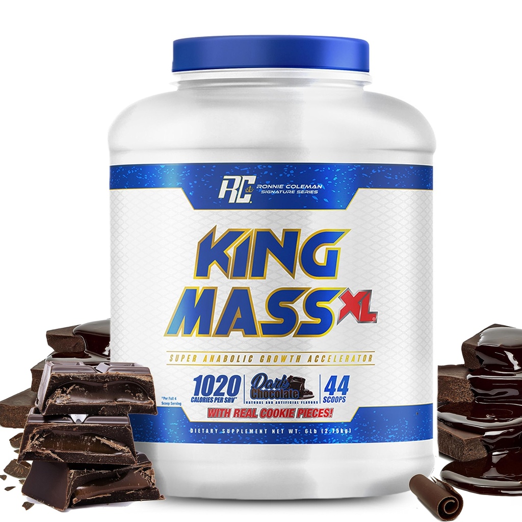 Ronnie Coleman Signature Series King Mass XL Protein Powder, Teža in mišice Gainer, 60g Beljakovine, 180g ogljikovi hidrati, 1.000+ Kalorije na strežbo, Kreatin in glutamin, Čokolada, 6 lb