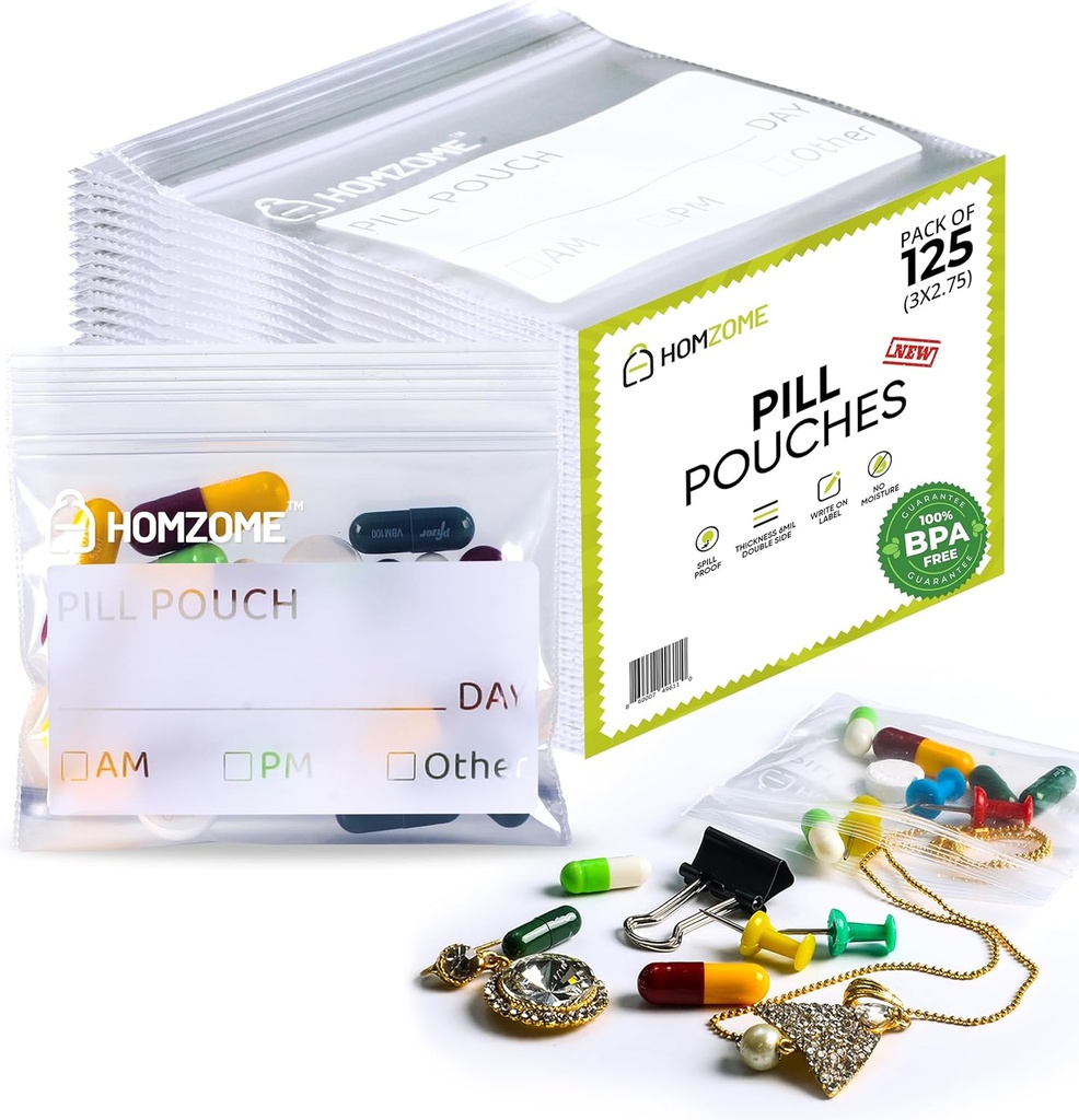 Tablete vrečke 6 mil -Pack of 125- BPA Free 3x2,75 palcev večkratne vrečke tabletke za medicino s pisati na etiketi jasno majhne vrečke za tablete, nakit in potovalne tablete organizator (Pack of 125)