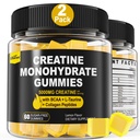 Kreatin monohidrat Gumiji za moške in ženske - z BCAA, kolagen peptidi, L-tavrin, vitamin B12, D3, žvečljivi kreatin monohidrat 5g na serviranje, naravna limonina aroma, sladkor brez, 2 pakiranji