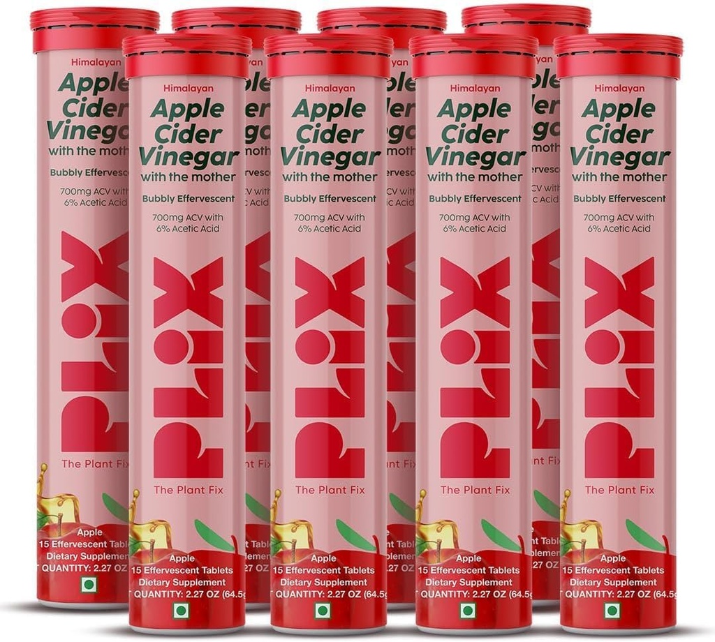 PLIX - RASTLINA FIX Apple Cider Viner Effervescent tablete z mamo, 700 mg ACV z VIT B12, B6, Paket 8 