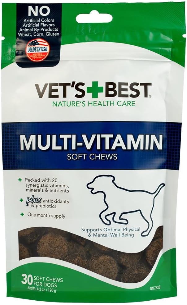Vet's Best Multi-vitamin Soft Chew Dog dodatki - Vitamini za pse - Podpira Psi Fizično in duševno zdravje - 30 dnevna dobava