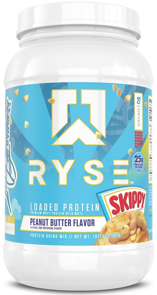 RYSE naložen Beljakovinski prah - Peanut Butter - 25g izolat sirotkinih beljakovin in koncentrat s prebiotičnimi vlakni in MCT - Nizki ogljikovi hidrati, nizek sladkor, prebavni - 27 Serving / 2 lb Tub