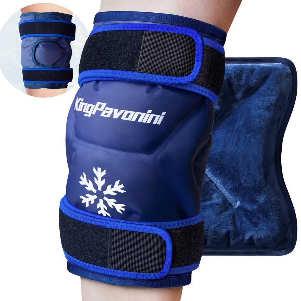 KingPavonini XXL Ledeni zavoj okrog celega kolena po operaciji, velik Repasible Gel Ice Pack za poškodbe, lajšanje bolečine, otekanje, športne poškodbe, 1 paket (modra)