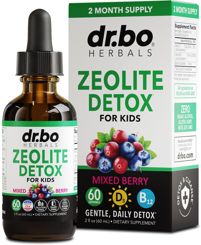 Zeolit Detox za otroke Tekoče kapljice - Napredni klinoptilolit s čistimi vitamini B12 & D - Otroci Nežno telo dnevno Čistite fokus & Govor ekstra klinoptilolit Zeolit kapljice Detox Cleanse dodatek 2oz