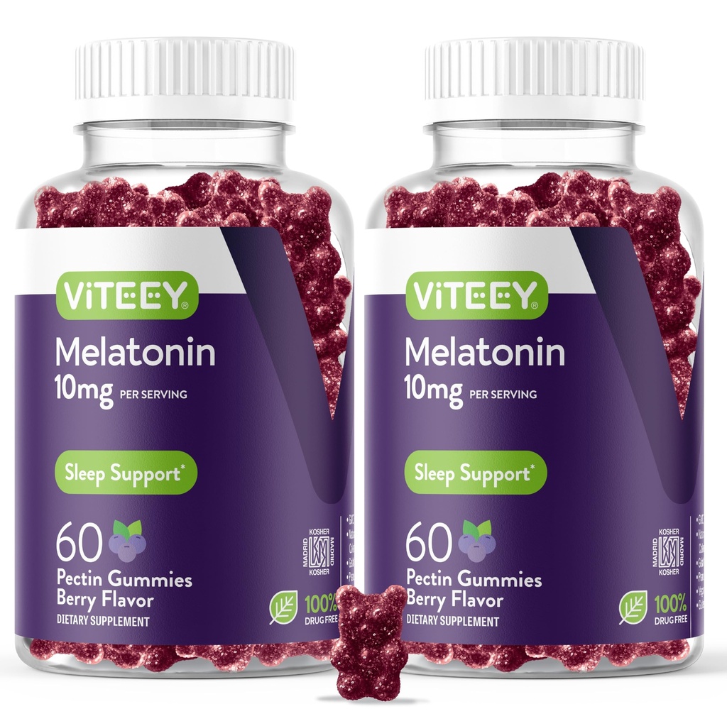 Viteey Melatonin Gummies 10mg - Spanje Gummies za odrasle Dodatna moč Melatonin - Vegan, brez GSO, brez glutena - 120 Število