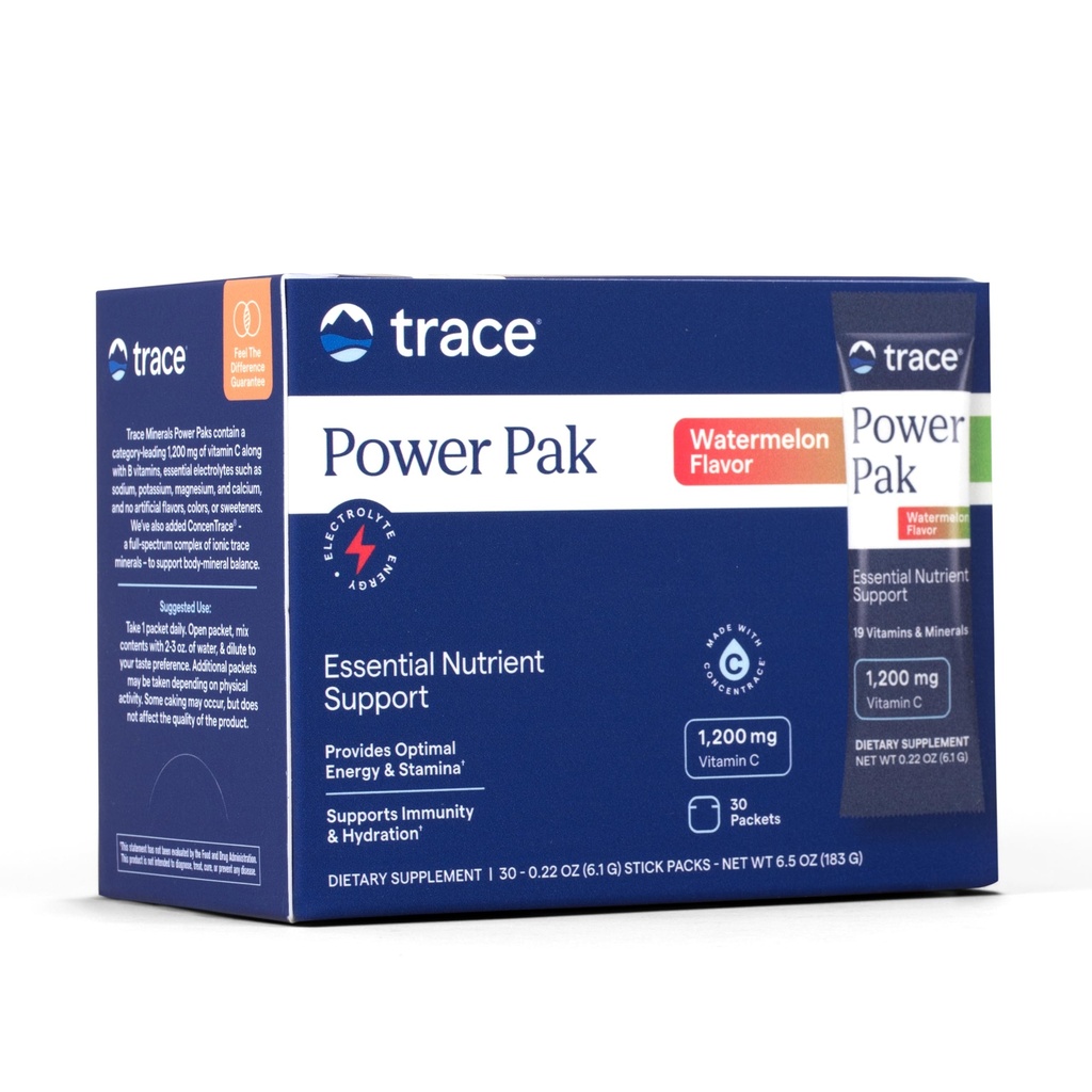 Trace Minerali Power Pak - Multivitaminski paketi za podporo Essential Nutrient - Hidracija, Immuniteta in energija - Naravni vitamini in minerali - lubenična aroma - 30 Paketi