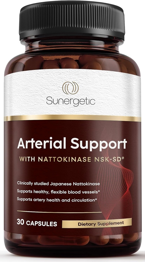 Sunergetic Premium Nattokinase Supplement for Arterial Support - Nattokinase 2000 FU (NSK-SD) Pycnogenol, Pomegranate & Bees - 100mg Nattokinase for Artery Health, Heart & Blood Plovilos-30 Kapsule